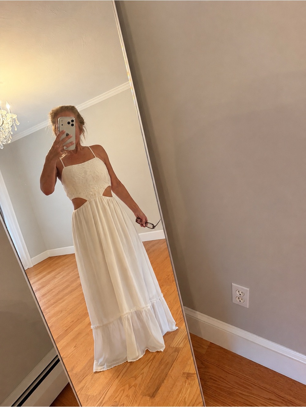 Promesa White Lace Cutout Maxi Dress Women’s Bachelorette, Bridal or Vacation S